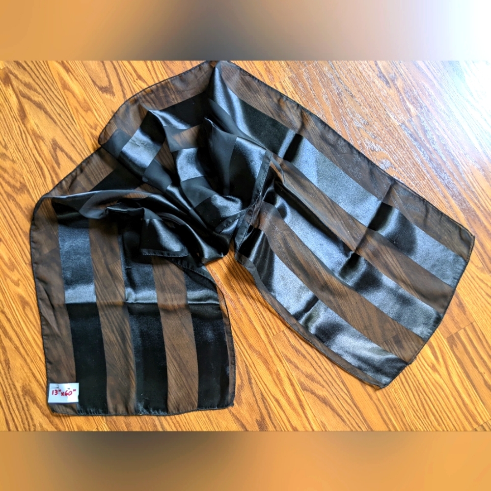 Black Scarf w/ Satin and Shear Alternate Stripes 13" X 60"